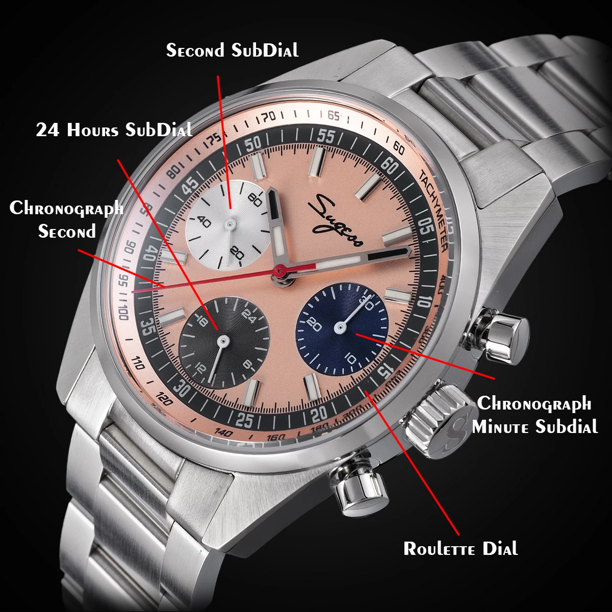 Sugess Mens Watch 38mm Chronograph Mechanical Wristwatches Tianjin