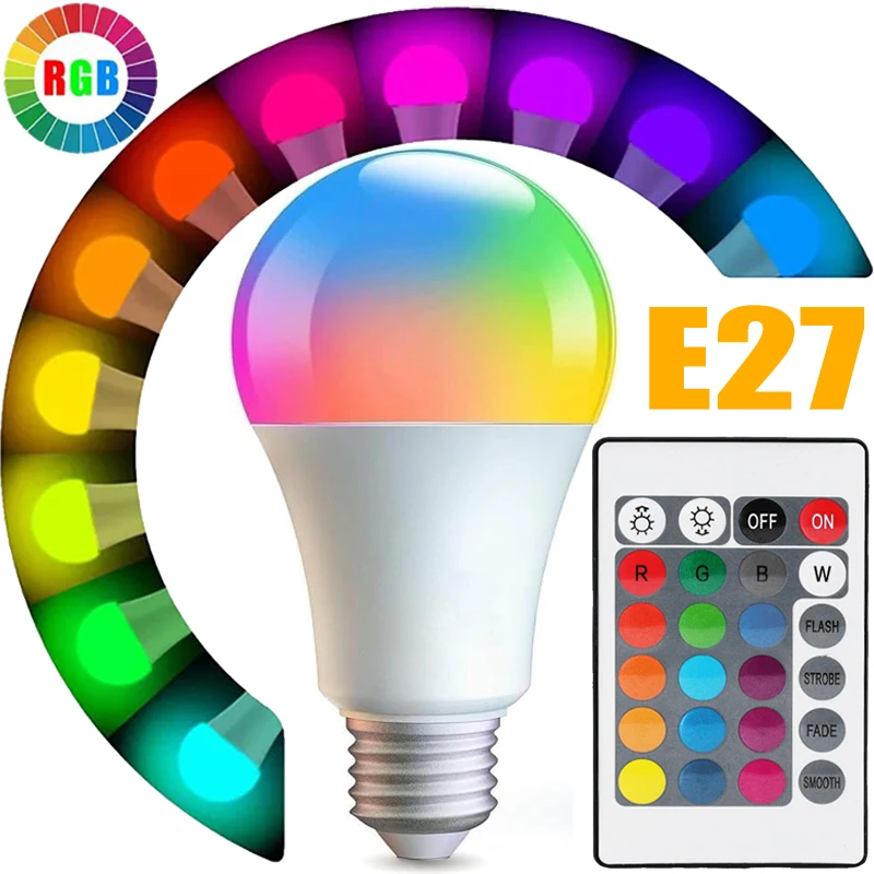

16 цветов RGB лампа светодиодная E27 220 В многоцветная лампа бытового освещения с регулируемой яркостью 24 клавиши дистанционного управления умная лампа атмосферный свет