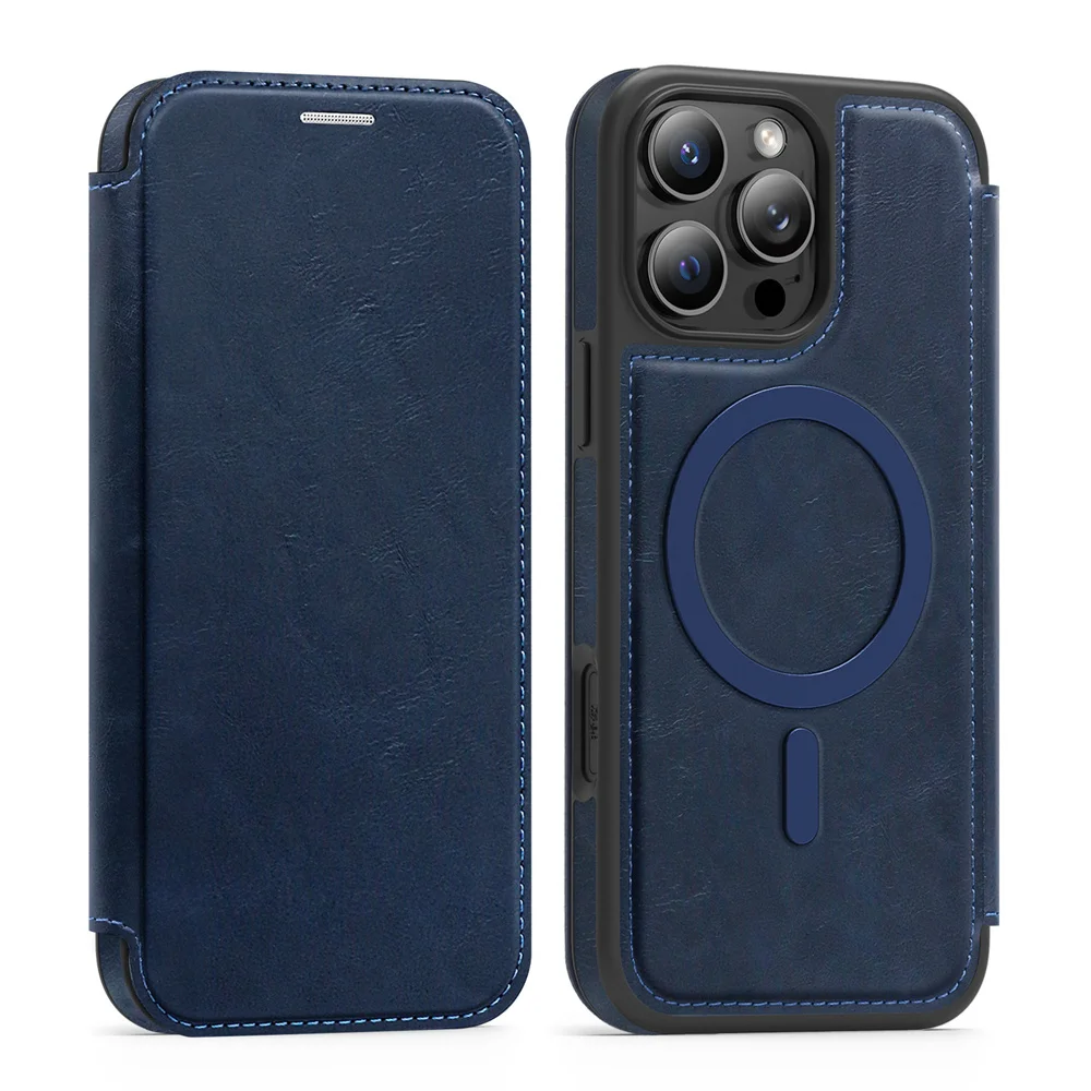 Luxuriöse magnetische Flip-Leder-Brieftaschen-Handyhülle mit Magnet für iPhone 18 15 16 17 Pro Max 16E 14 13 12 11 mit Kartenfach und Kartenhalter – Detail 11