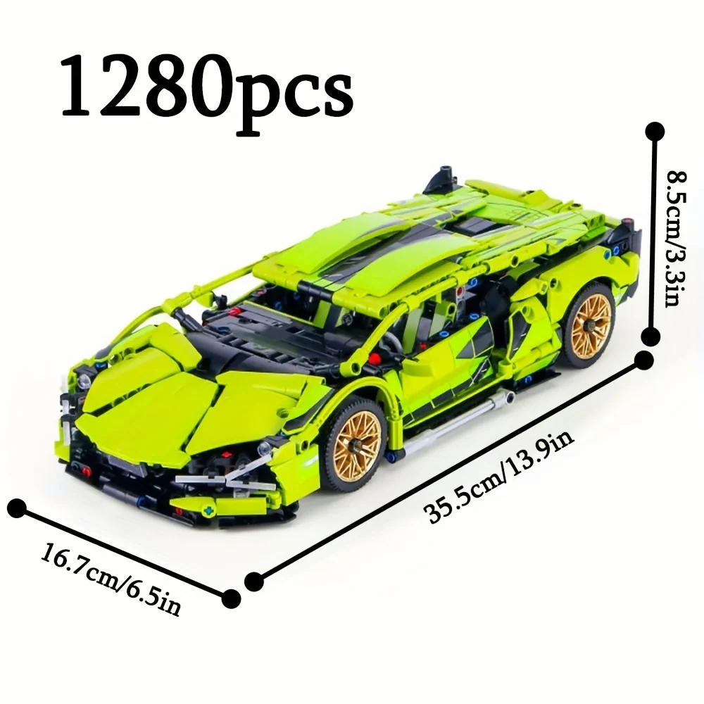 

Premium Green Supercar Building Blocks Set - 1200pcs, High-Difficulty ABS Construction Toy, Luxury Racing Car Model for Office D