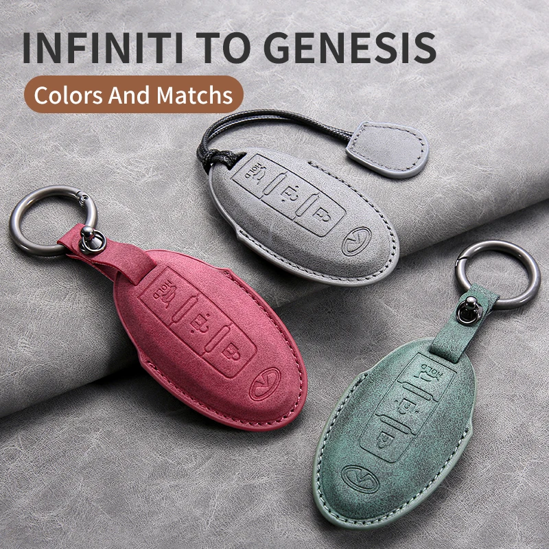 Leather Car Key Cover Case for Infiniti Q50L QX50 QX60 QX55 Q70 Q70L Q30 QX30 QX70 ESQ XQ80 XQ60 Q60S Car Keyring Key rope