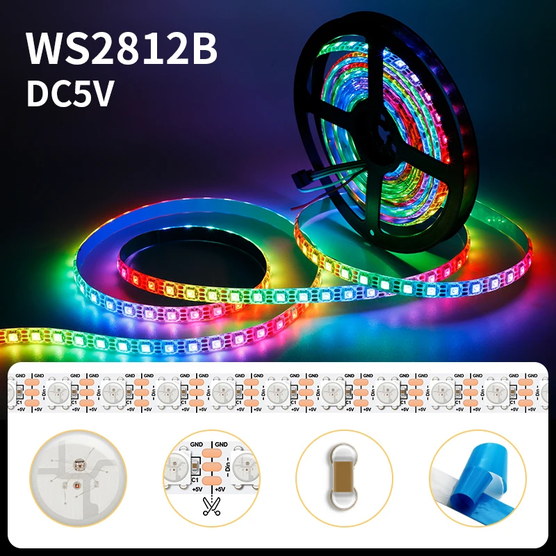 WS2812B WS2815 addressable 5050 RGB LED Strip 30/60/74/96/144 pixels/m WS2812 IC full Color Light Tape Neon Programmable