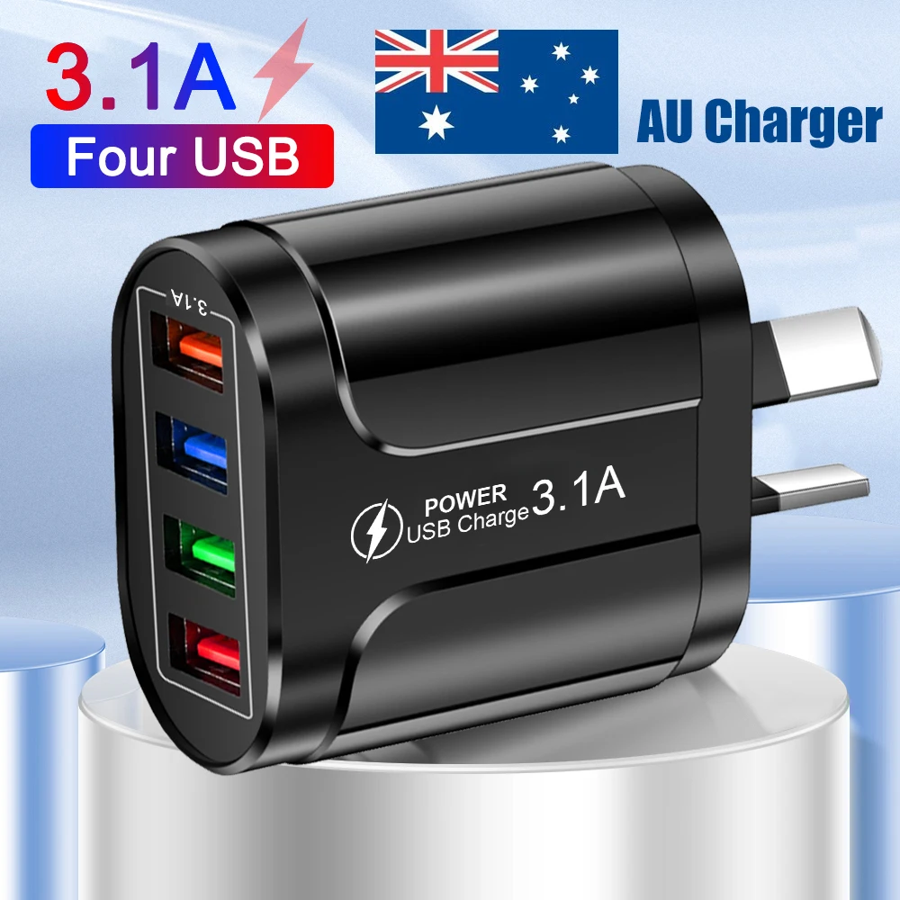 Australian USB Fast Charger AU Plug Quick Charger Mobile Phone Charger 3.1A Multiple 4 Ports USB Travel Adapter Wall Charger