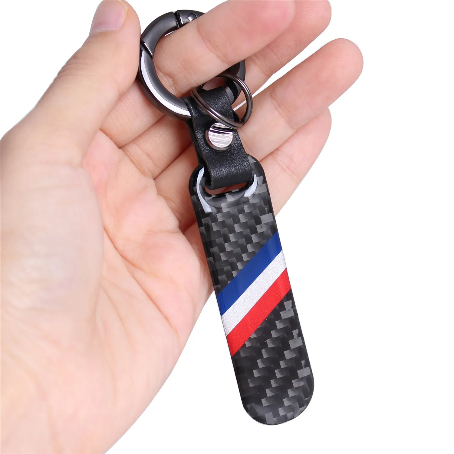 

Carbon Fiber France Logo Key Chain French Flag Car Keychain Key Fob Ring for Ram Silverado Sierra Tahoe F150 F250 F350 F450