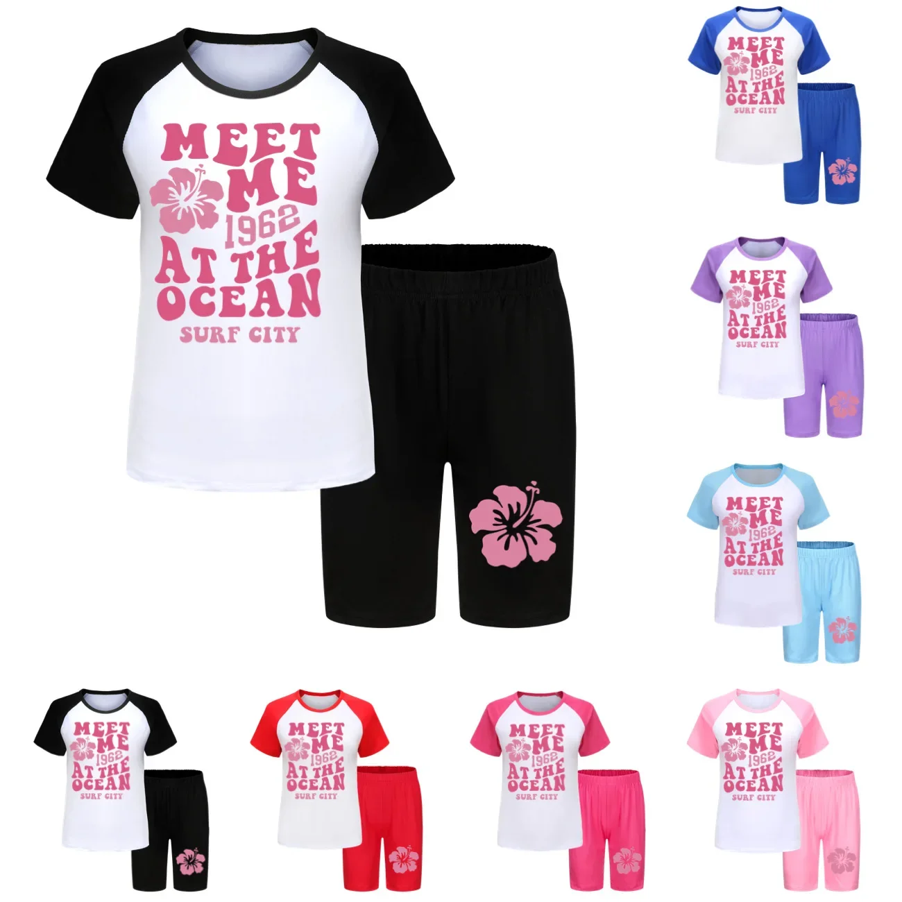 

Kids meet me Summer Pajama Sets Baby Girls Short Sleeve T-shirts Shorts 2pcs Set Teenager Boys Nightwear3770