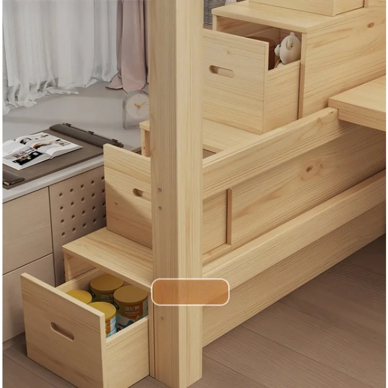 #Solid Wood Loft Bed With Stairs And Desk Space Saving Kids Bunk Bed Frame With Storage Cabinet For Children's Room