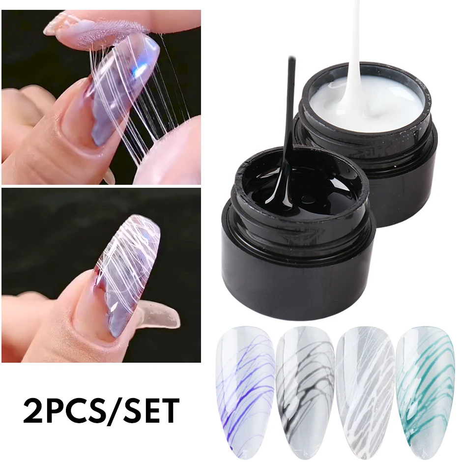 2pcs Drawing Spider Nail Gel Poilsh Pulling Liner Design Paint Web Lacquer Black White Silk Decoration Hybrid Varnishes LY1615-3