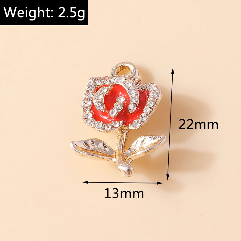 20pcs 13x22mm Elegant Crystal Rose Flower Charms Pendants for Making Drop Earirngs Necklaces Bracelets Accessories Jewelry Gifts