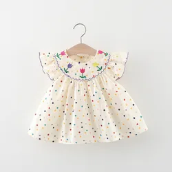 Cotton Baby Dress Flower Embroidery Comfortable Baby Dress Colorful Polka Dot Printed Dress