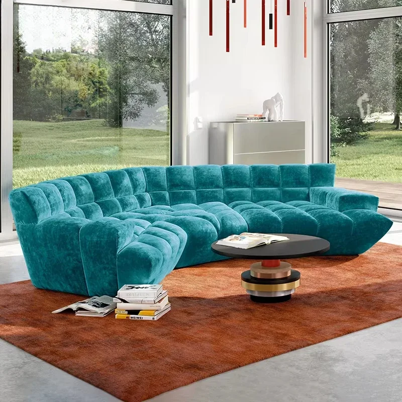 Modern Creative Design Curved Floor Sofa Couch Unique Shape Living Room Fabric Sofa Set Home Furniture