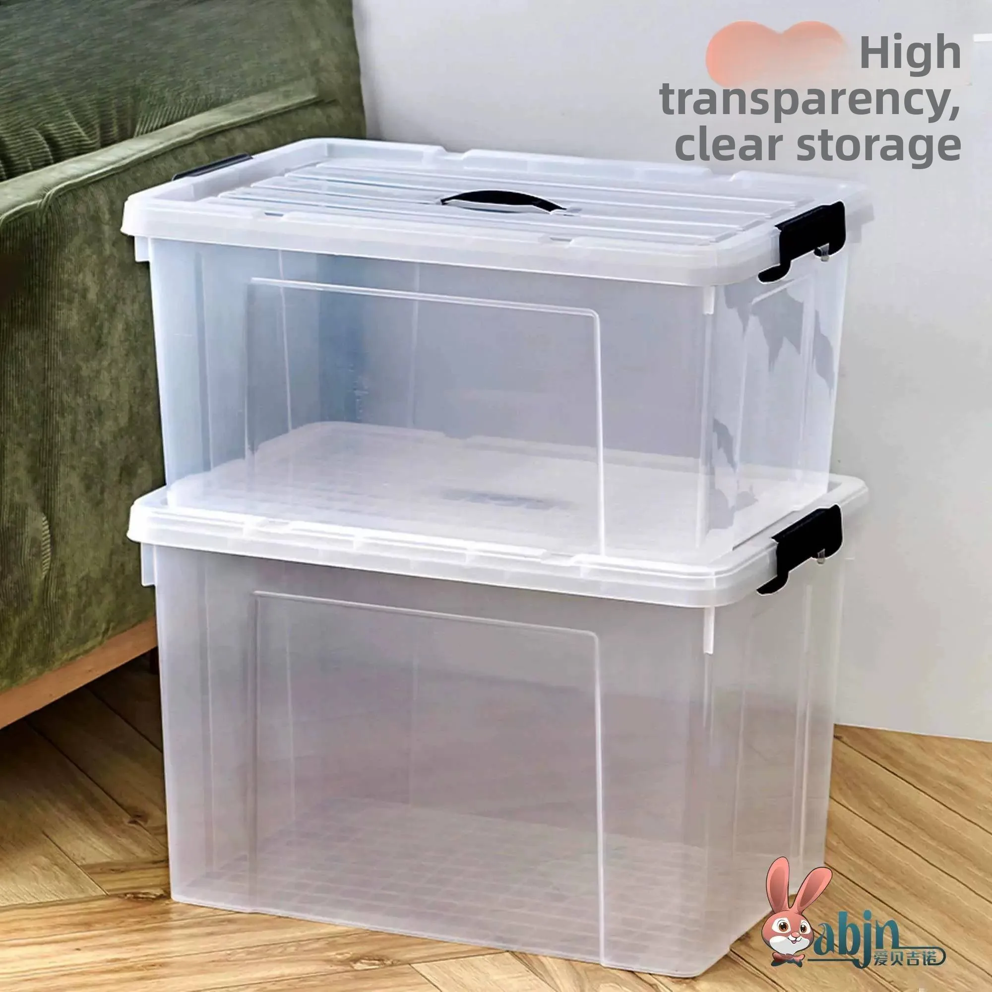 Large Capacity Thickened Transparent Storage Box with Handle for Dormitory Books Clothes Toys Organization Box Home Use