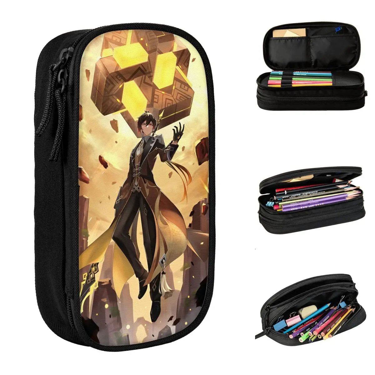 Lovely Genshin Impact Zhongli Pencil Cases Anime Game Cartoon Pencilcases Pen Student Big Capacity Pencil Bags Gift Accessories