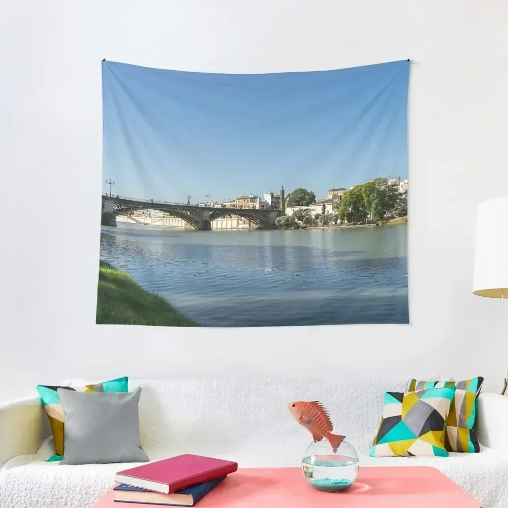 

Glossy Shadows - Seville Guadalquivir River and Triana Bridge Tapestry Room Decoration Aesthetic Room Decor Cute Tapestry