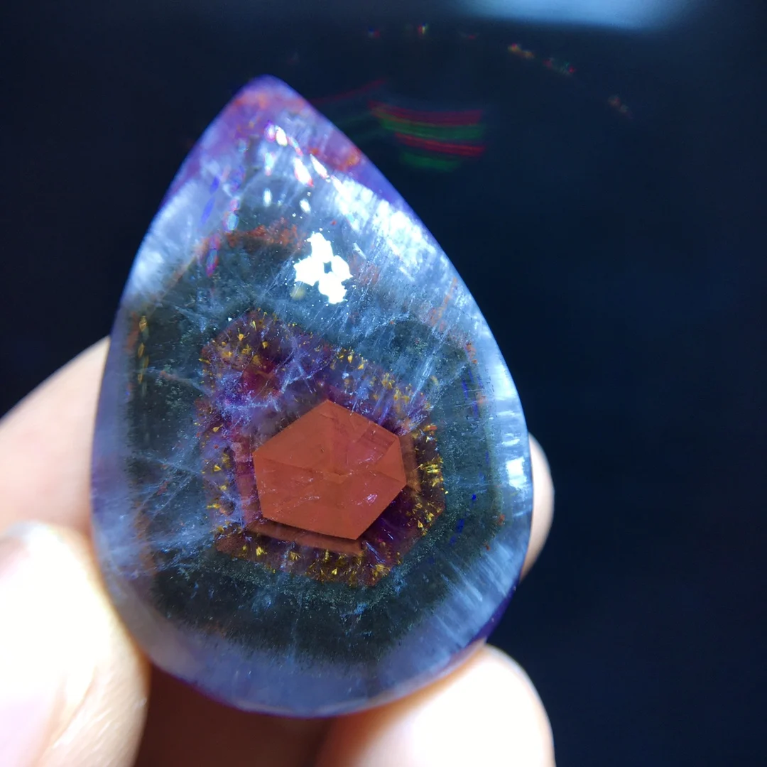 

Natural Purple Cacoxenite Red Auralite 23 Rectangle Pendant 36.5/25/10mm Eye Gold Rutilated Beads Jewelry AAAAA