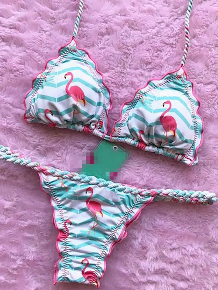 Maillot de bain brésilien imprimé flamant rose, bikini ananas, push-up, monokini sexy, vêtements de plage, nouvelle collection 2018