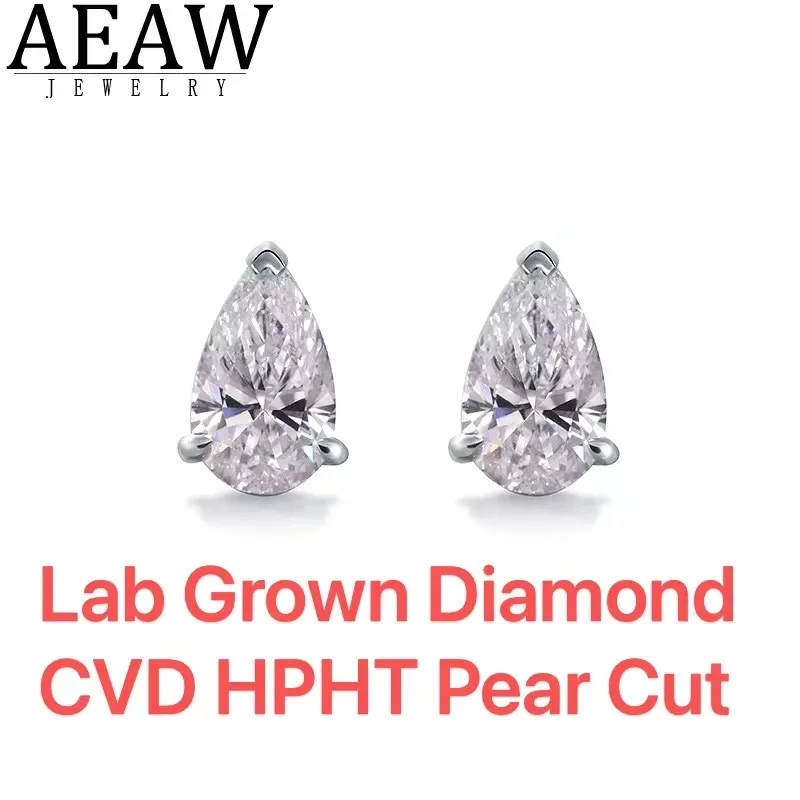 0,5ct każdy łącznie 1Ctw gruszka wycięta CVD HPHT Lab stworzyła diamentowy DEF kolor VS-VVS kolczyk damski 14K żółte złoto NO IGI