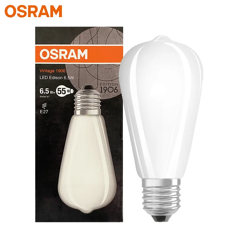 OSRAM LED E27 ST64 Edison 6.5W Lamp 2700K Warm White Bulb Replace 55W Incandescent Light Vintage 1906 LEDISON CLAS ST AC24308