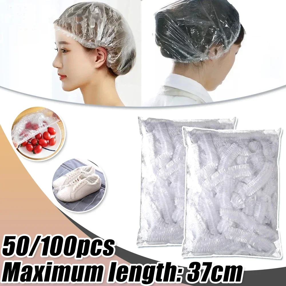 50Pcs/ 100Pcs Disposable Shower Cap, Elastic Mesh Shape Waterproof Non-woven Bath Hat for Extension Clear Beauty Hair Hat