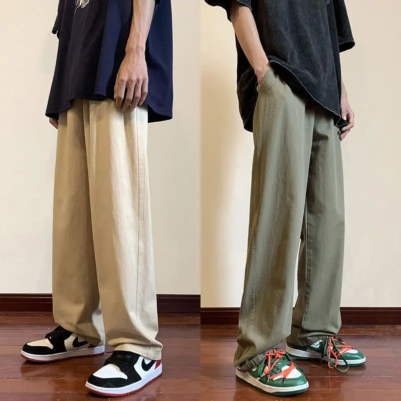 

2023 Men's New Spring Summer Korean Loose Wide-leg Pants Male Solid Color Straight Pants Men Casual Pockets Trousers F609