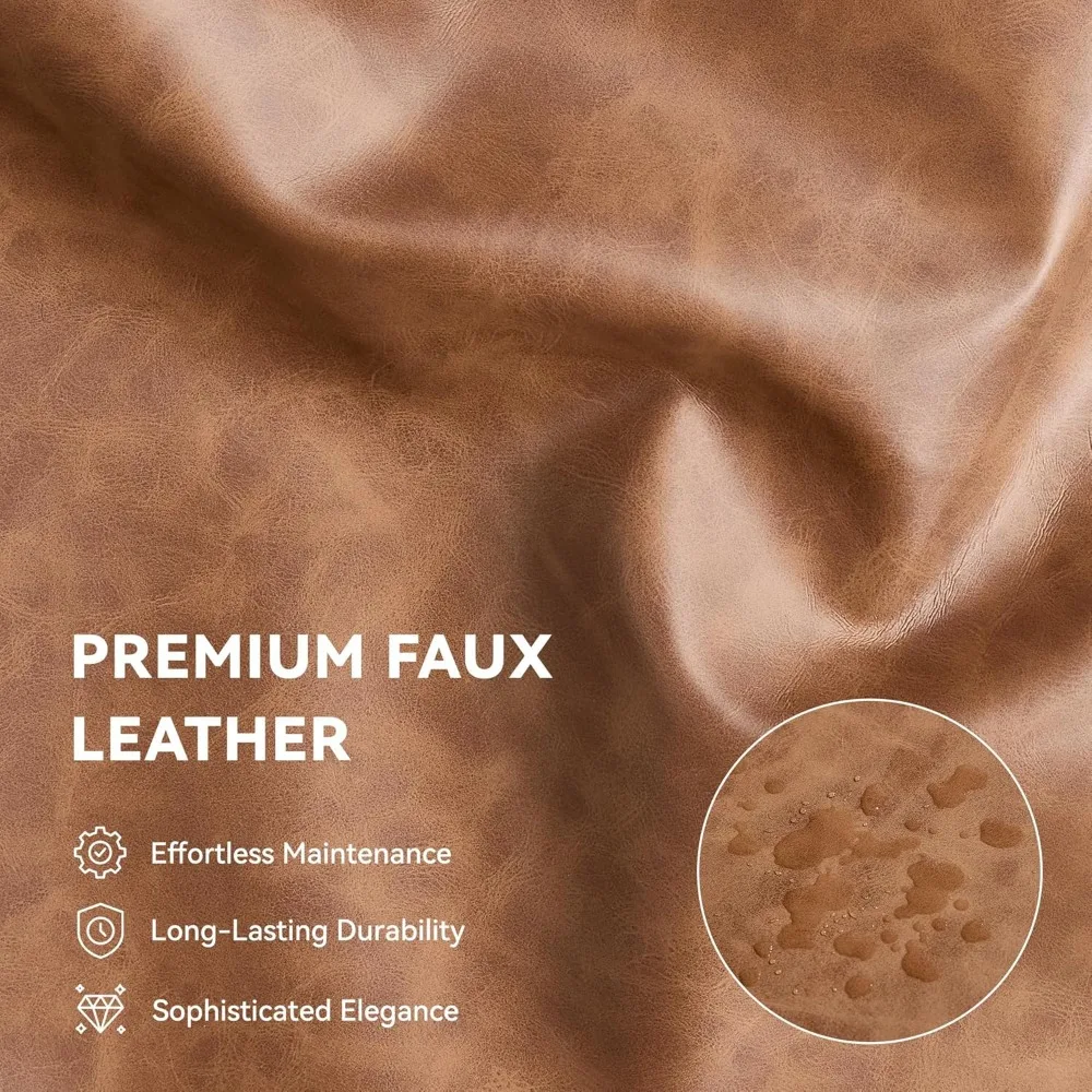 Mid Century Modern Faux Leather Loveseat Sofa with Solid Wooden Frame for Living Room and Bedroom