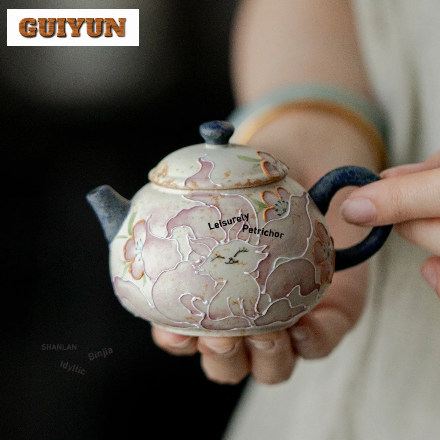 100ml Hand-painted Nine-tailed Fox Teapot Retro Tea Infuser Pot Household Tea Soaking Kettle With Strainer Tableware Craft