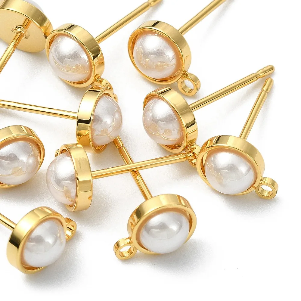 

10pcs Brass with Half Round ABS Imitation Pearl Earrings Stud Connectors for Women Earrings DIY Jewelry Making Findings