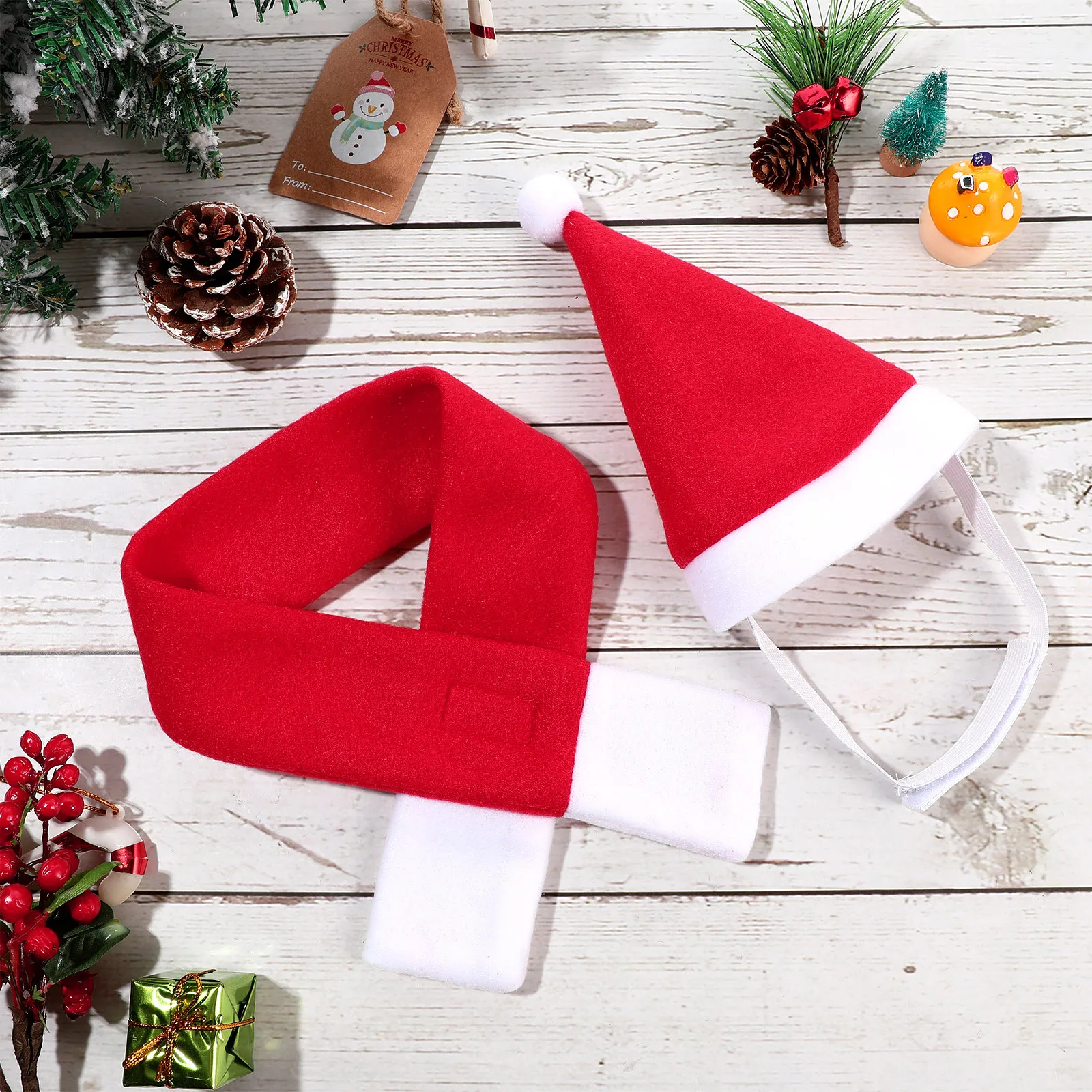 

Soft Fleece Pet Hat Scarf Set Red Christmas Design Dog Cat Clothes Perfect for Parties Photo Shoots Size Hat Scarf