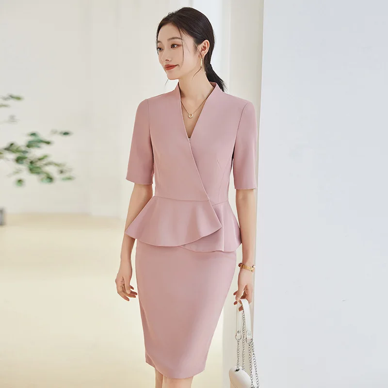 

Business Suit Women's Summer Short Sleeve Thin Small Business Suit Coat High-End Beauty Salon Front Stage Work Wear Clothes Form