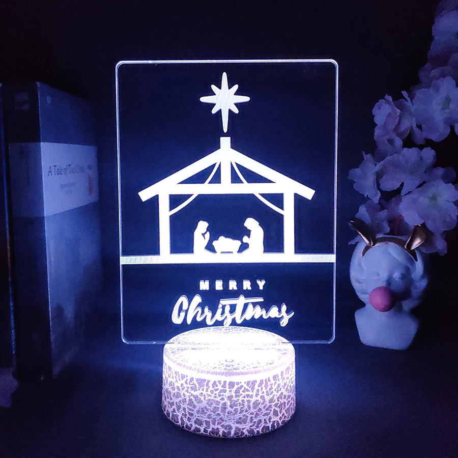 Jesus Birth LED Night Light Cute Room Decor Kids Bedroom Decoration Merry Xmas Bedside Atmpsphere Desk Lamp Nativity Scene Light