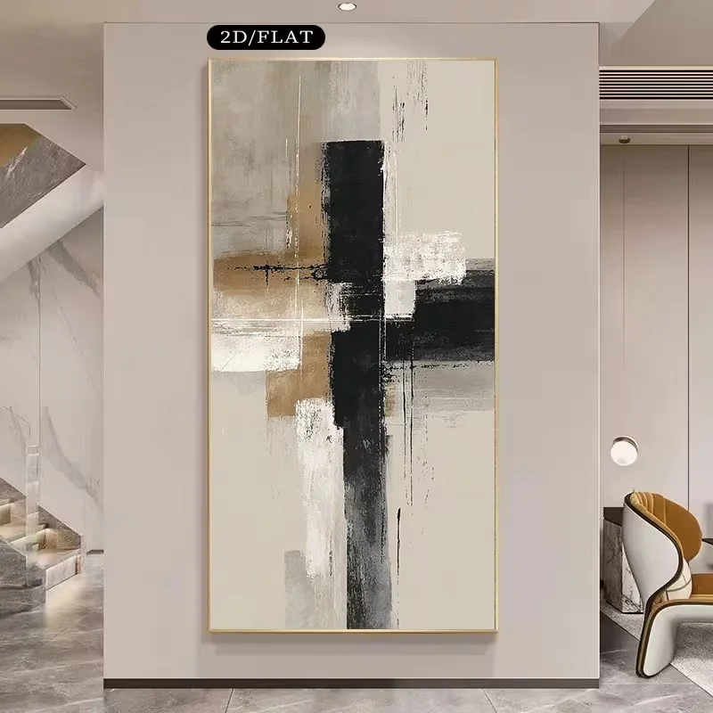 Plano en 2D, plano en 2D, este lienzo grande mide 31,49 x 62,99 pulgadas (80 x 160 cm) y presenta un diseño abstracto. Sirve como pared A