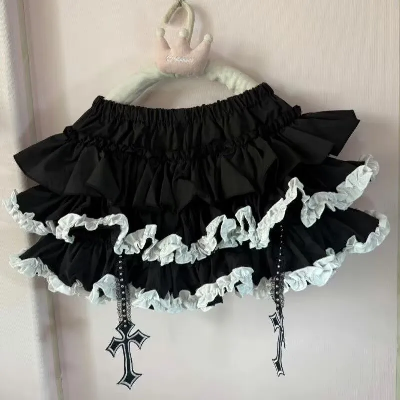 Gothic Lolita Style Cake Skirt Japanese Fashion Women Metal Cross Sexy Party Mini Skirts Punk Girls Kawaii Y2k Faldas Mujer