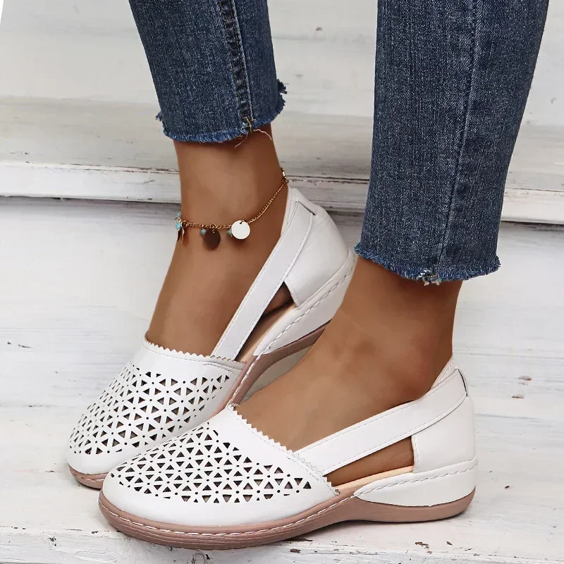 European and American Women\'s Shoes Round Toe Wedge Heel Large Flat Bottom Women\'s Sandals zapatos de mujer 2024