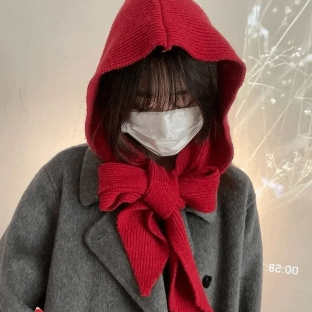 

Утолщенная теплая интегрированная шапка, шарф, мягкий вязаный вязаный шапочка 2-в-1, шапка для защиты ушей, шарф с капюшоном, зимние аксессуары