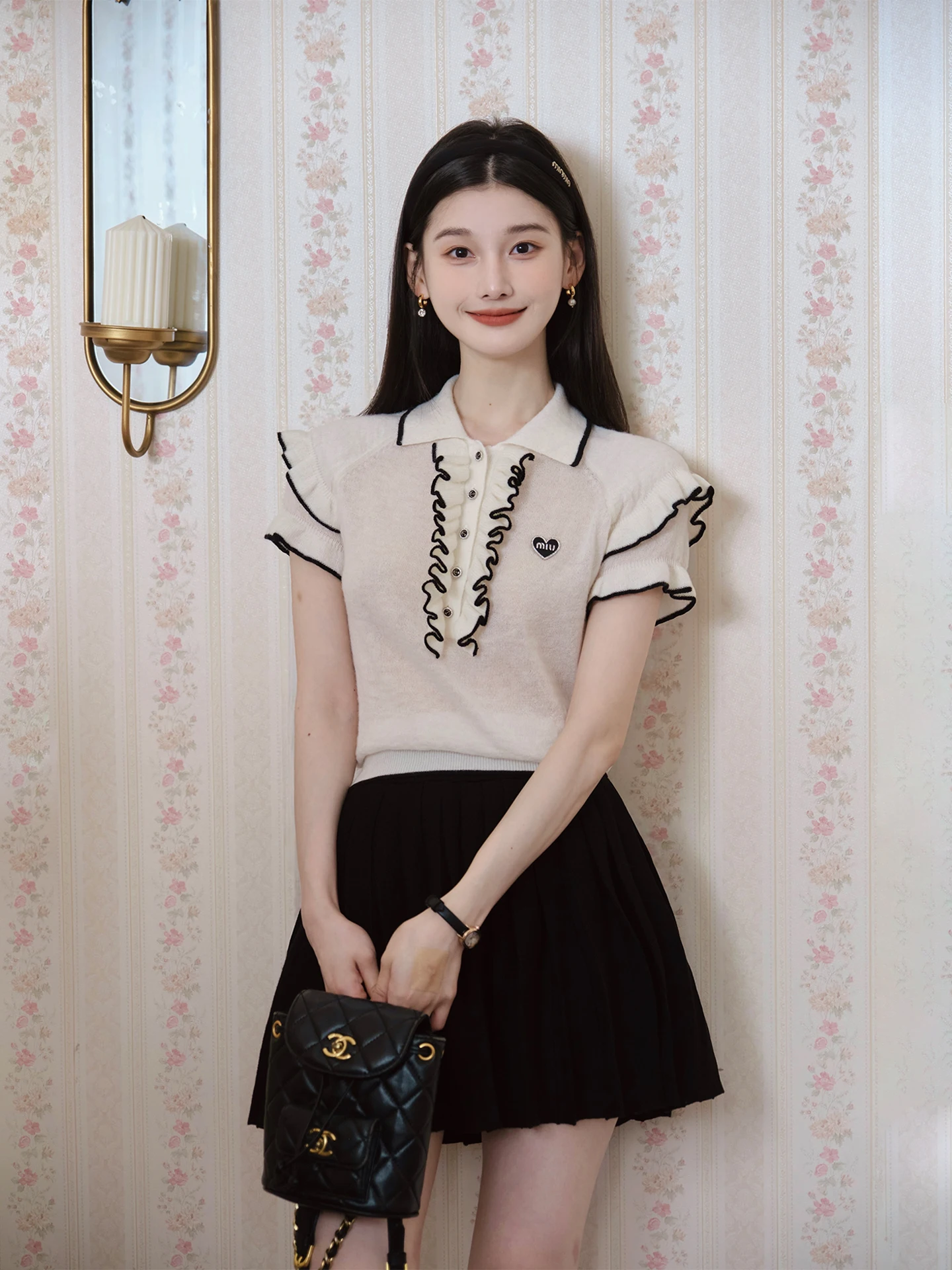 

Вязаный топ ChillCozy Cloudy из смесовой шерсти альпаки для женщин, модный, для повседневной носки, с коротким рукавом, облегающий, с цветочным узором