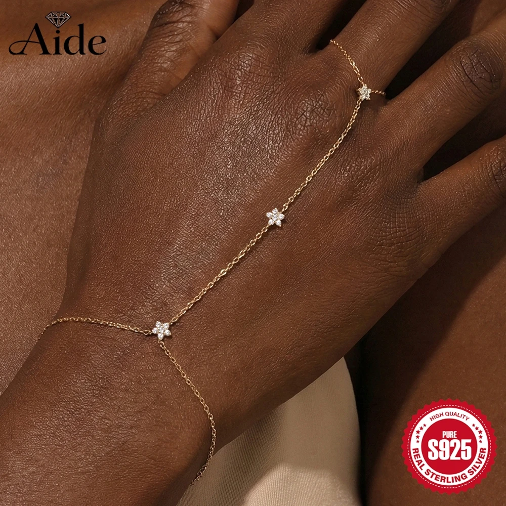 

AIDE 925 Sterling Silver Star/Five-petal Flower Bracelet Finger Design For Women Hand Chain Bracelet Dainty Luxury Gifts