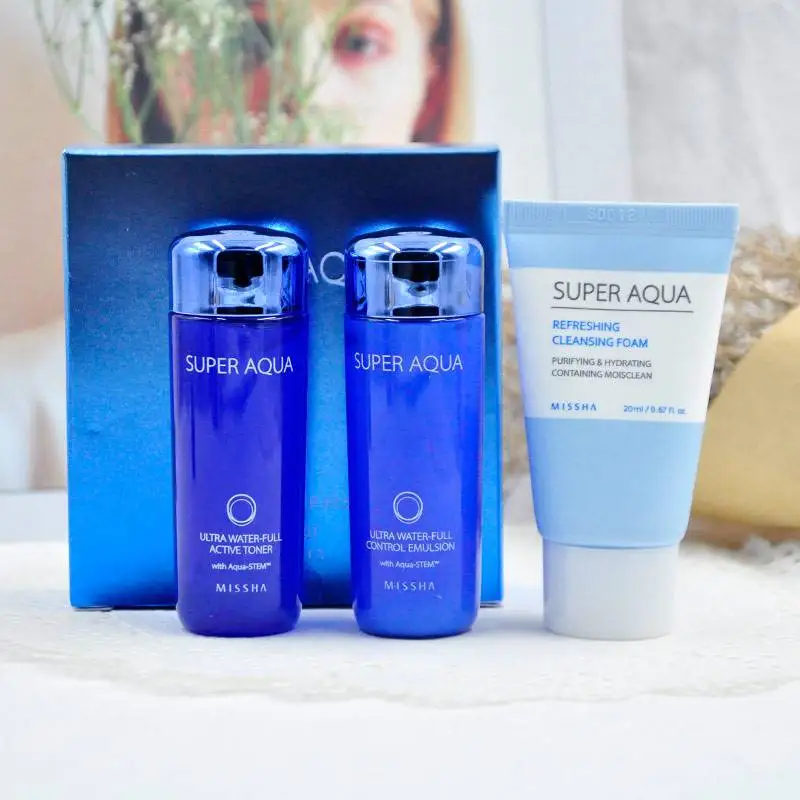 Different Korean MISSHA Super Aqua Ultra Water Full Kit Cleansing Foam Toner 30ml Emulsion Trail Set Skin Care