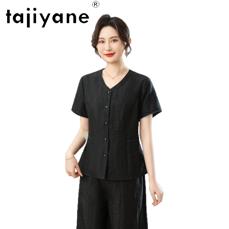 

TAJIYANE 100% Real Mulberry Silk Shirts Women Xiangyun Sha Black Summer Ladies Tops High Quality Blouse Woman Clothes 2026 トップス