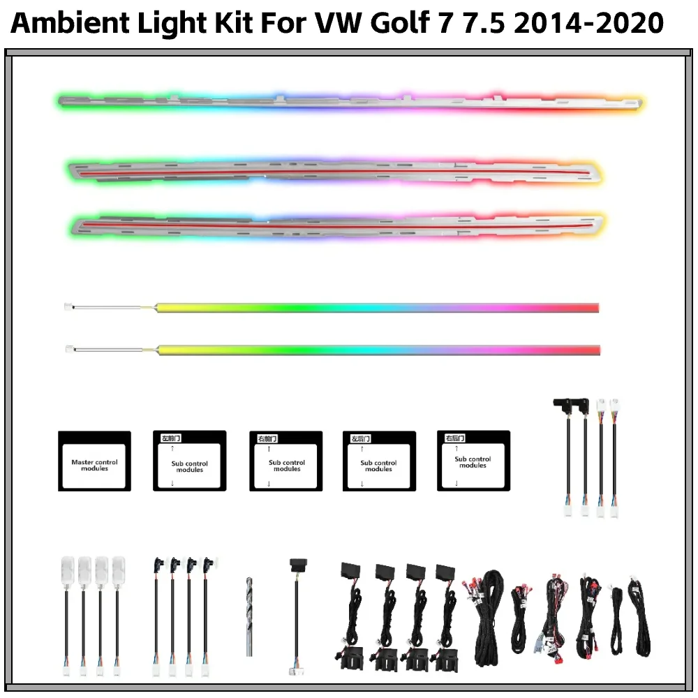 

64 Colors Symphony Rainbow Colorful Ambient Lighting for VW Golf 7 7.5 2014-2020 LED Interior Light Accessories Upgrade
