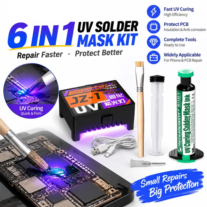 MECHANIC 6 IN1 UV Solder Mask Kit with UV Curing Light Green Oil for PCB BGA Flying Wire Phone Motherboard Repair