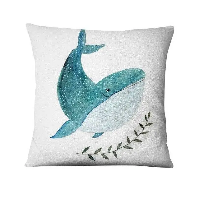 Ocean Cushion Decoration Cartoon Whale Print Pillowcase Home Decor Sofa