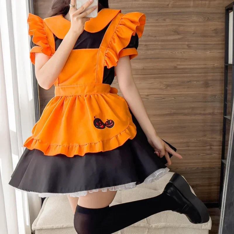 Bat Vampire Cosplay Halloween Costumes Orange Retro Pumpkin Uniform Lolita Dress Party Maid Role Play Outf MN1