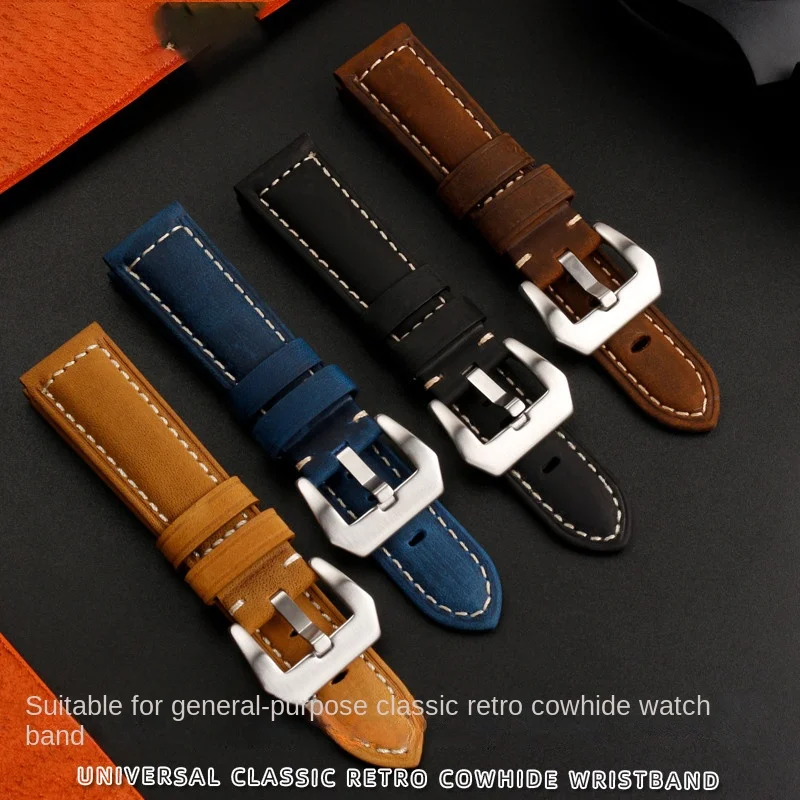 Genuine Leather Watchband Bracelet Black Blue Brown Vintage Matte Watch Strap For Women Men 20mm 22mm 24mm 26mm Wrist Band belt