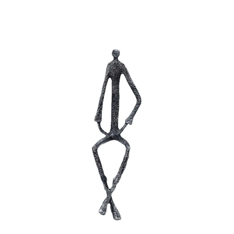 Creative Abstract Metal Human Sculpture Cast Iron Black Person Desktop Ornament Living Room Decoration Artist Modern Home Decor