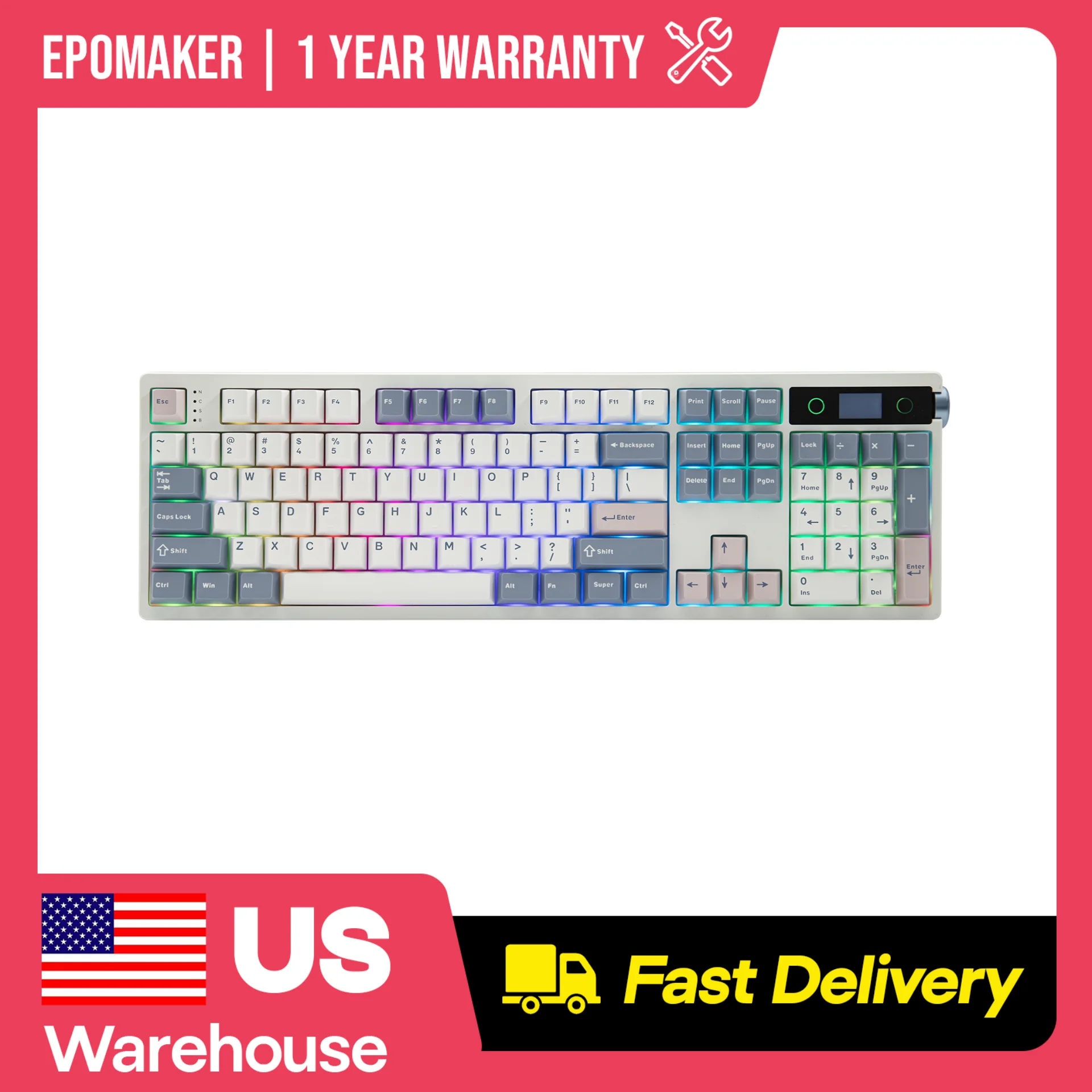 EPOMAKER TH108 PRO 100% Gasket-Mounted Tri-Mode Wireless Mechanical Keyboard RGB Backlight with TFT Smart Display & Knob