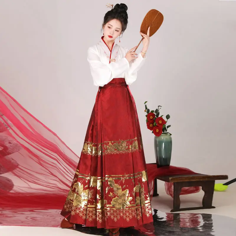 

Yourqipao Horse Face Skirt Hanfu Chinese Wesdding Ming Dynasty Women's Traditional Dress Embroidered Skirt Bride Toast Dresses