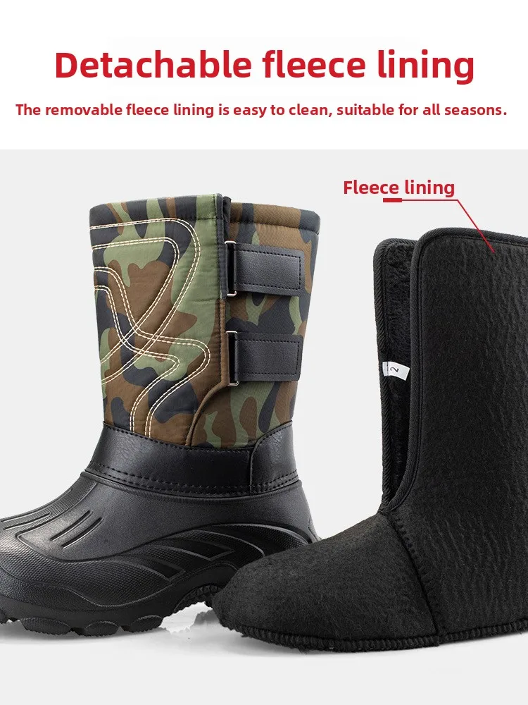 Thickened Fleece Inner  Winter Boots Fishing Warm Breathable Snow Boots Youth Men's Mid-Calf Boot Winter Outdoor Shoes