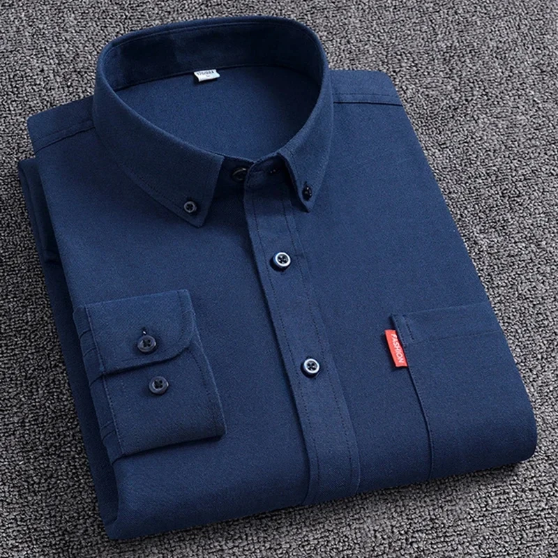 Men\'s Oxford Long Sleeve Shirts 100% Cotton Solid Color Casual Turn Down Collar Regular Fit Daily Men Clothing Shirts For Man