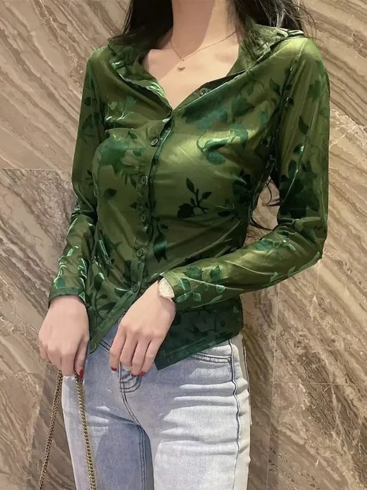 Wiosna Jesień 2024 Damska Dopasowana Długa Bluzka z Nadrukiem, Wszechstronna, Seksowna, Idealna do Pracy