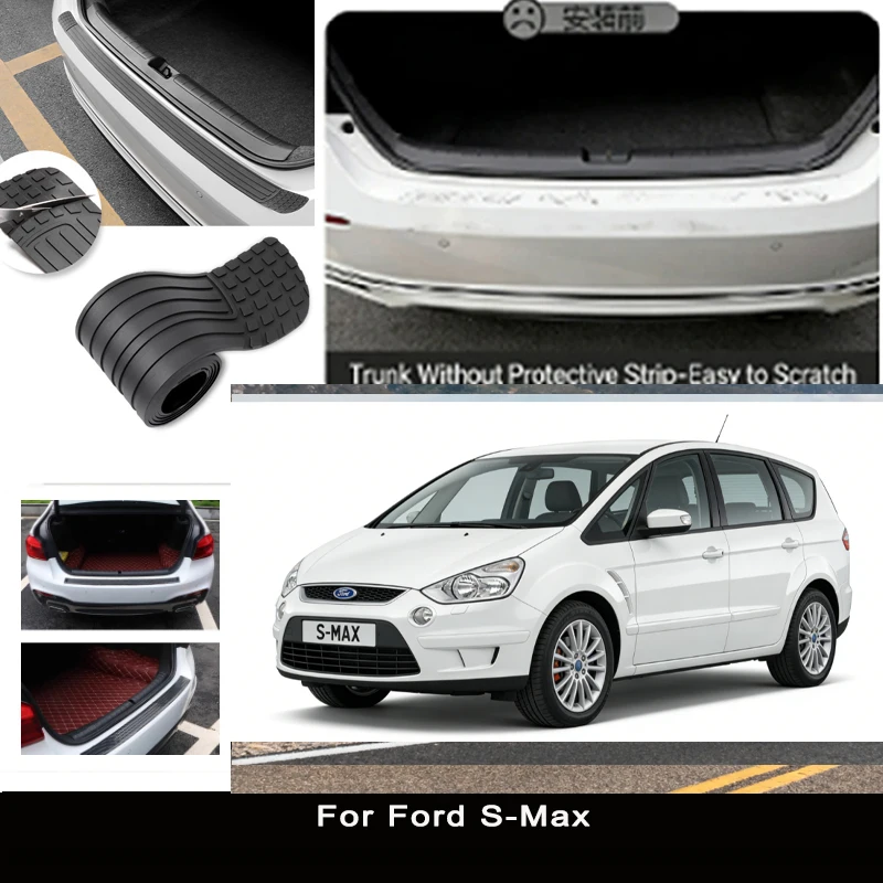 

For Ford S-Max Rear Trunk Guard Plate Sticker Car Rear Bumper Trim Anti-Kicked Scratch Protector Sticker Strip