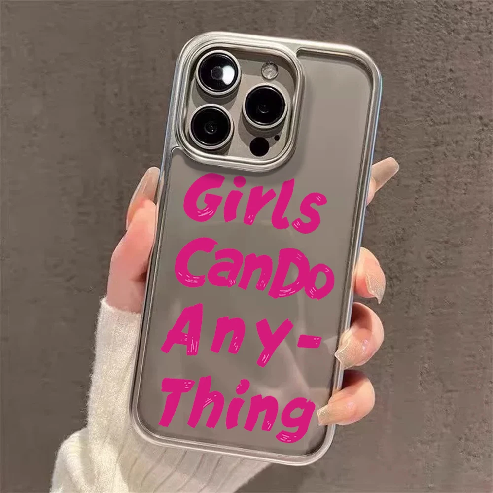 Funda con letras simples para iPhone 16 15 Pro 14 13 12 11 17 Air Pro Max XS Plus, cubierta transparente de protección de borde plateado a prueba de golpes